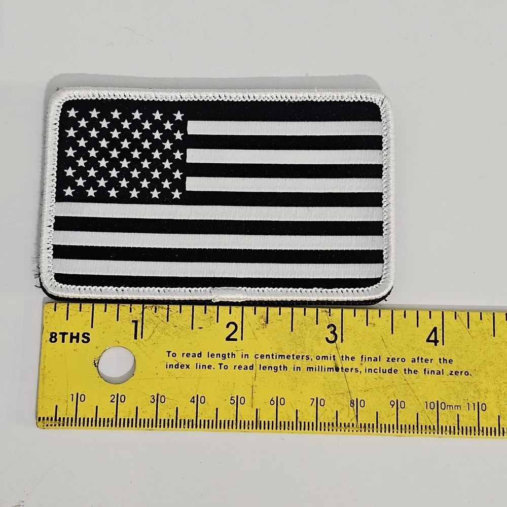 USA American Flag Patch Hook & Loop Backing Tactical Black & White 3 x 2 Inch